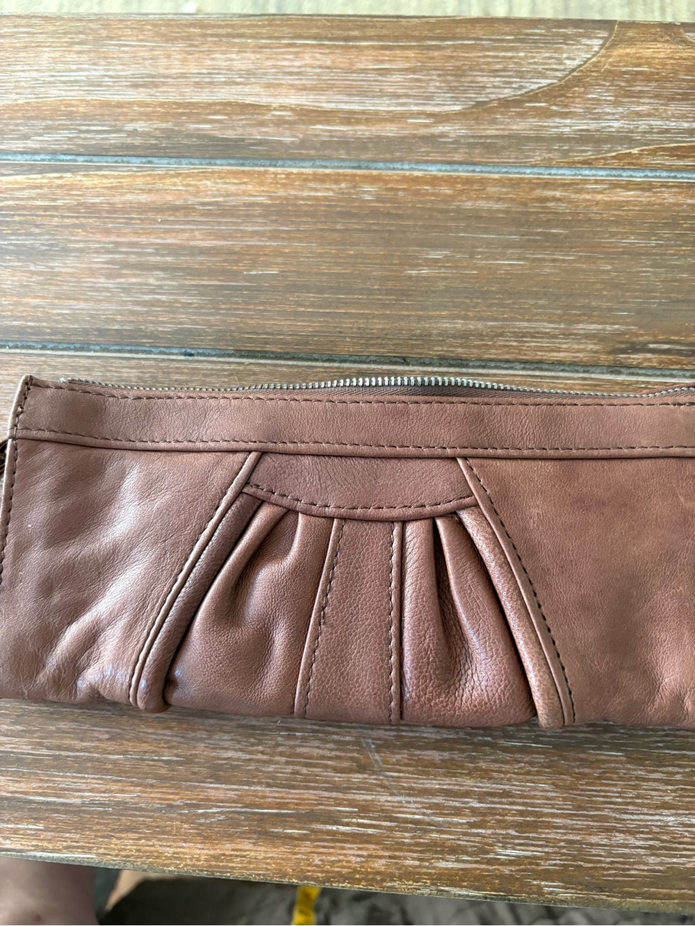 Junior Drake Brown Leather Pleated Zip Clutch